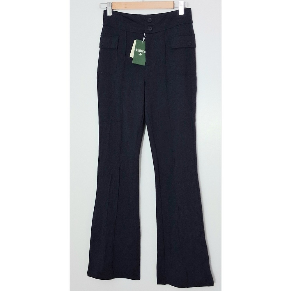 Halara Pants Women's Size Small Navy High-Waist Flare Zip Button Y2K Boho NEW